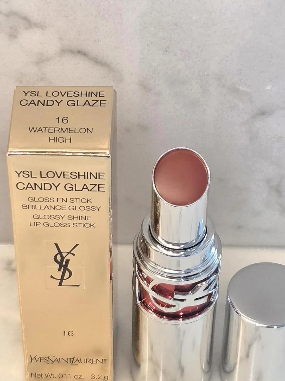 YSL Candy Glaze Lip Gloss Stick Double Care Balm 16 Watermelon High - NEW IN BOX